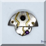 J084. Sterling silver abstract pin with brass & stones - $28 